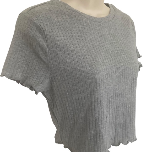 NWT Shein Gray Crew Neck Ribbed Stretch Size Large Crop Top - Picture 2 of 7